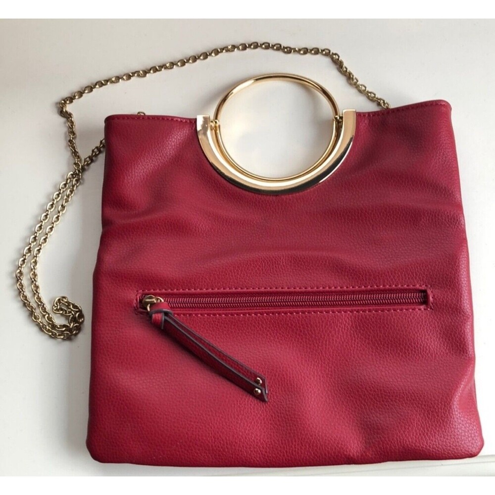 KELLY & KATIE Women's Handbag RED Clutch Purse Gold Handle Chain Strap Exc Cond